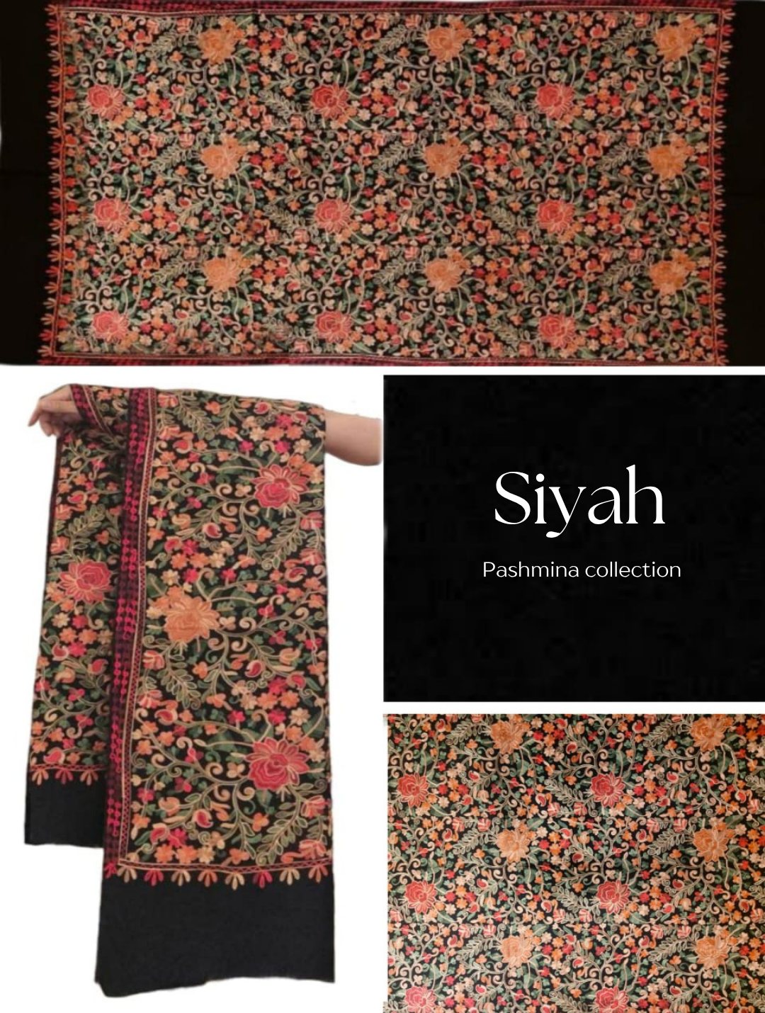 Siyah - Black Exquisite Pashmina Shawl