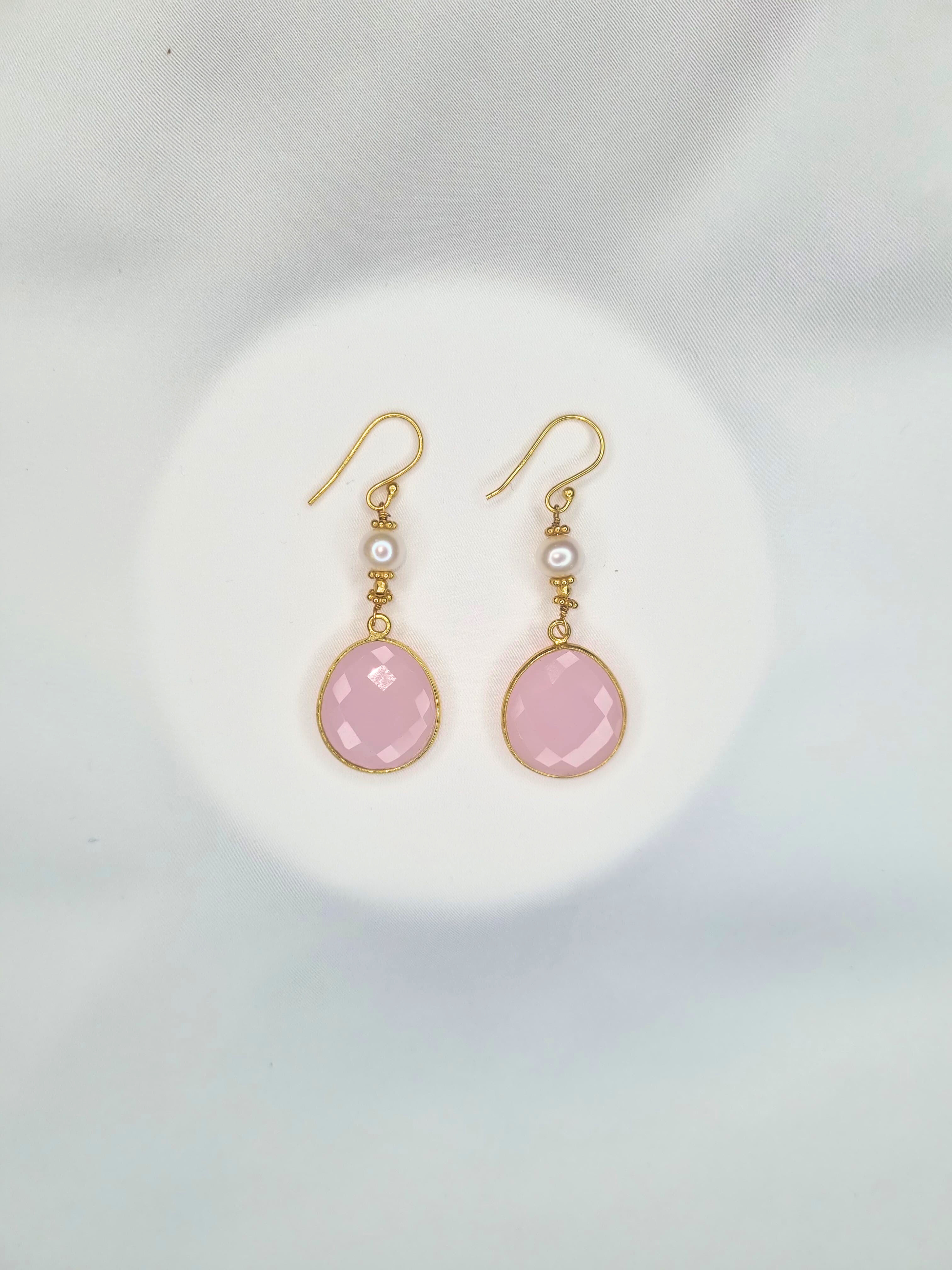 Rose Quartz Earrings with Pearl